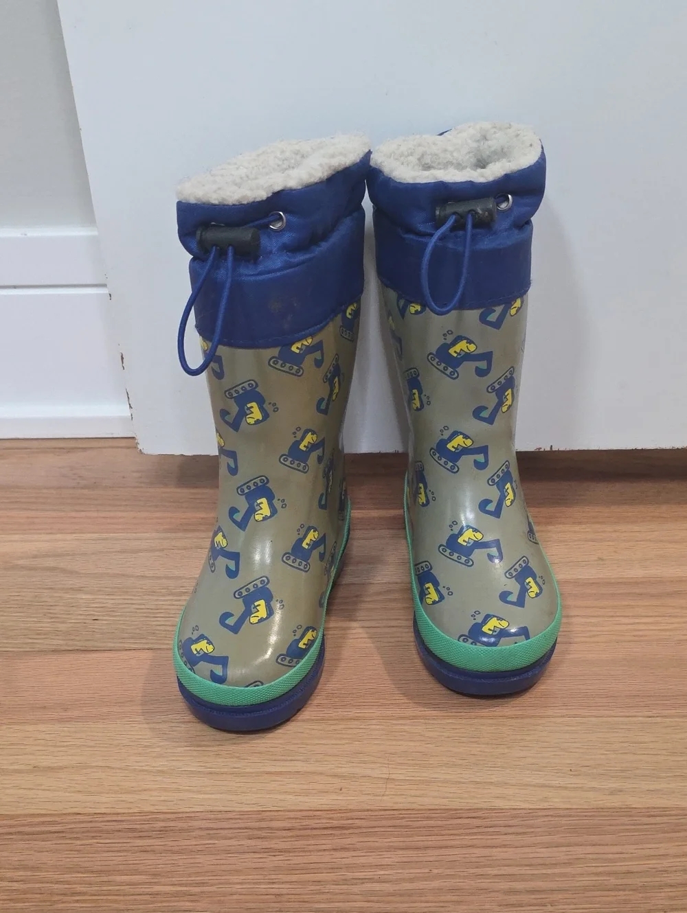 Kids Blue and Green Rain Boots with Cozy Lining